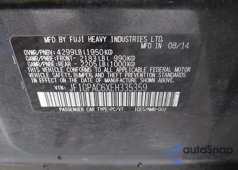 2014 Subaru Impreza 2.0I Premium from USA, damaged, VIN JF1GPAC6XEH335359